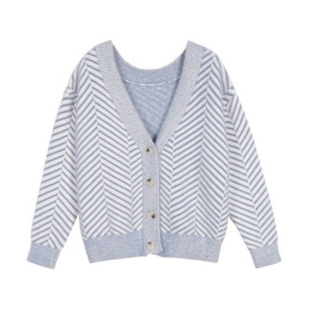 FRNCH Diagonal Stripe Chenille V-Neck Cardigan